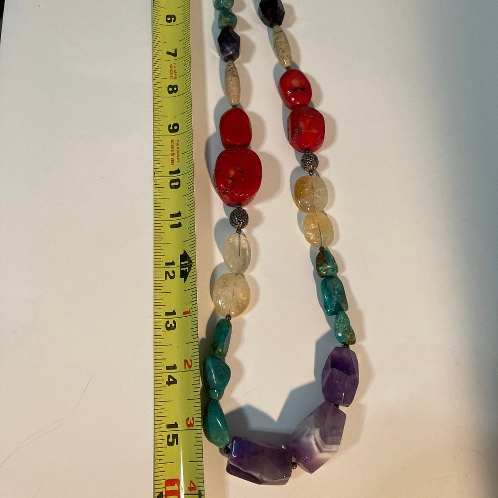 Multicolor Polished Stone Statement Necklace - image 2